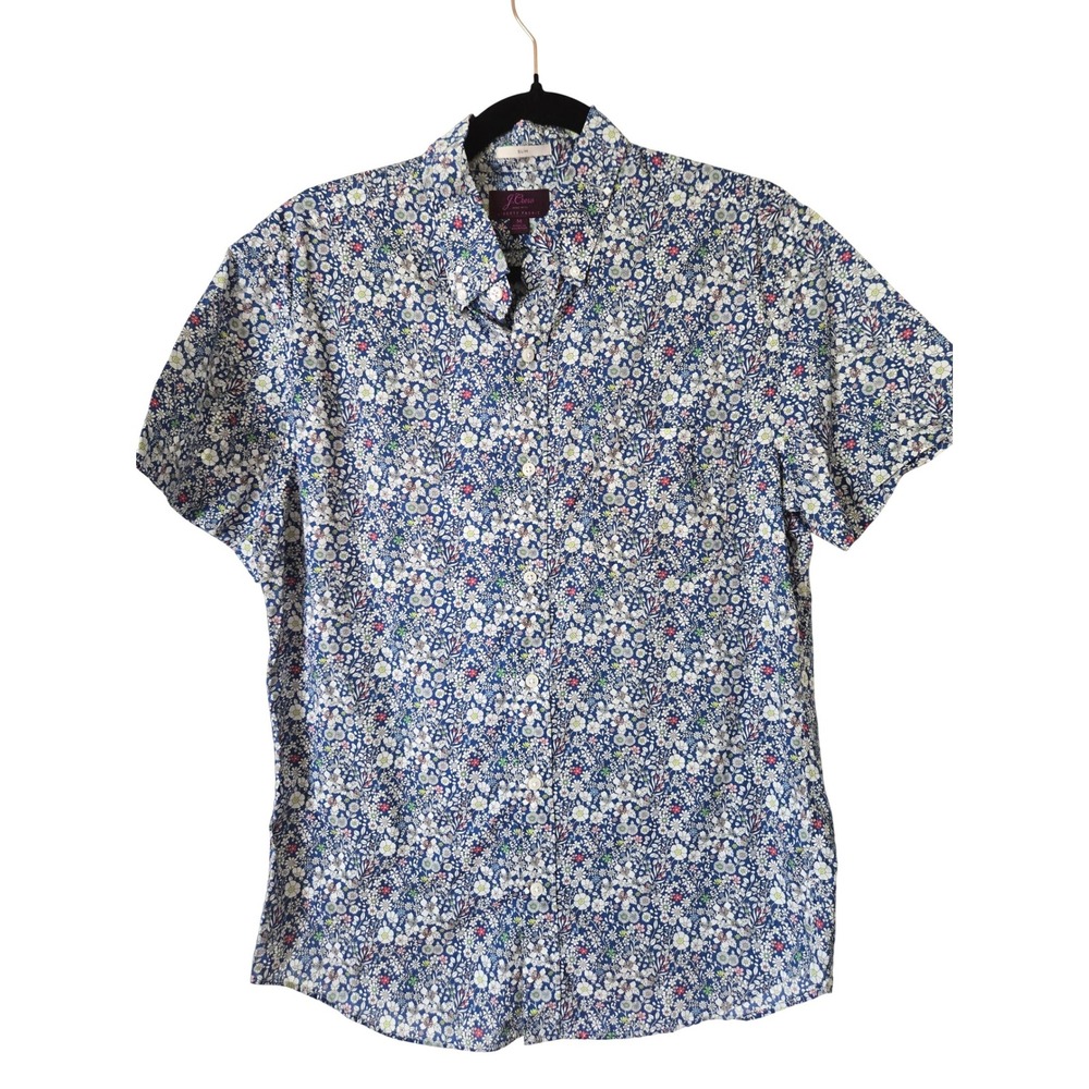 J.Crew Mens M Shirt Blue Floral Liberty Fabric Slim Fit Short Sleeve Button Down